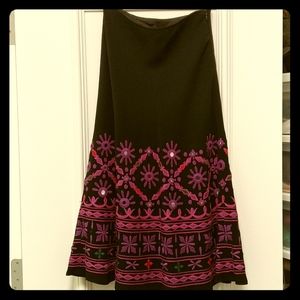 Lafayette 148 NY Black Skirt Purple Embroidery